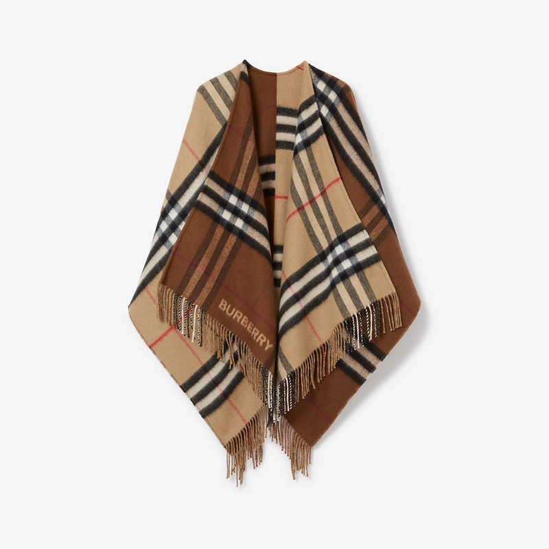 Contrast Check Wool Cashmere Cape 1