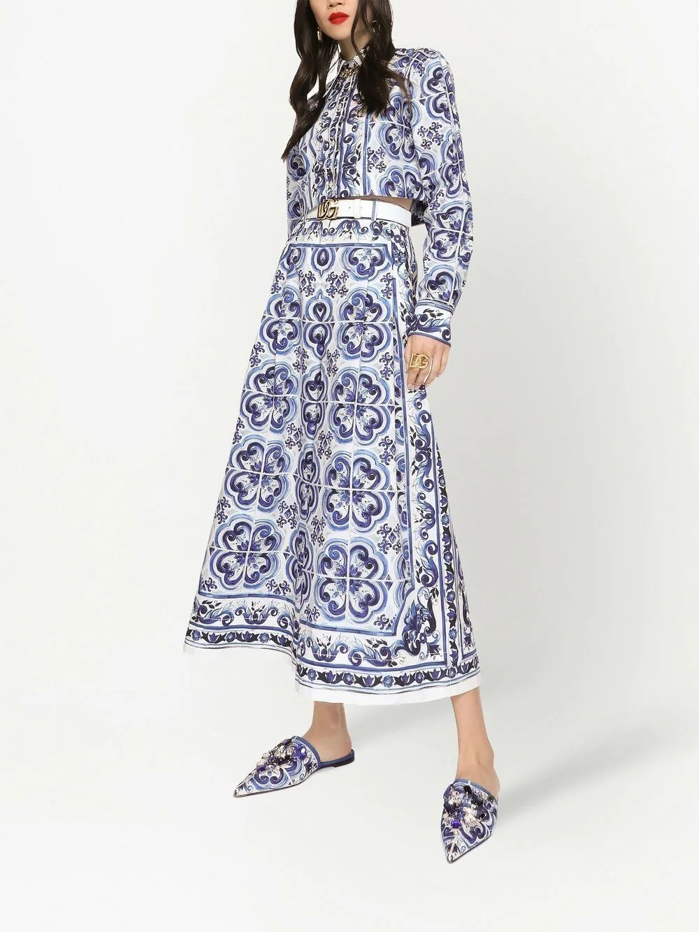 Majolica-print cropped culottes - 2