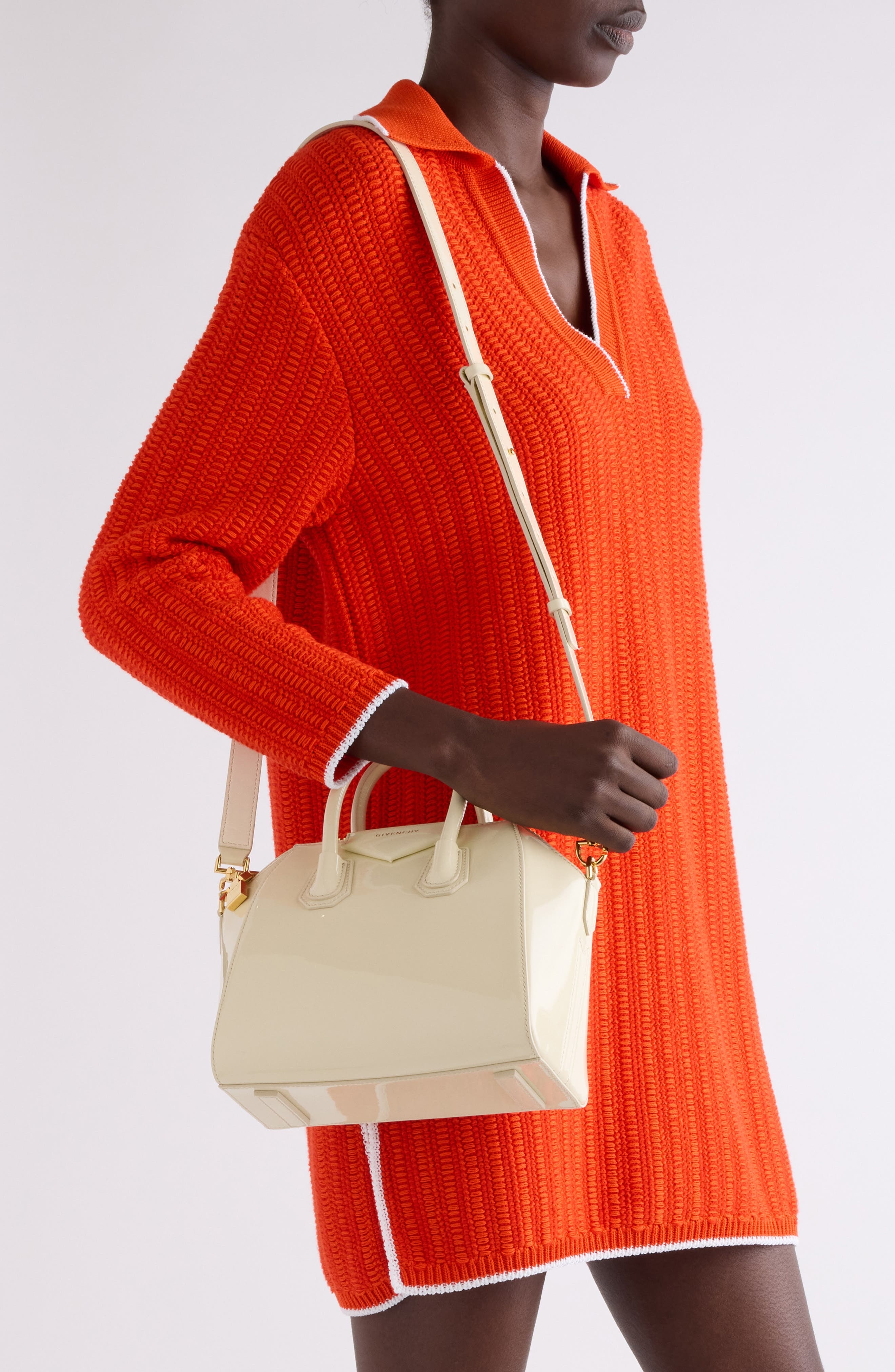 Givenchy Mini Antigona Patent Leather Satchel in 156-Cream at Nordstrom - 2