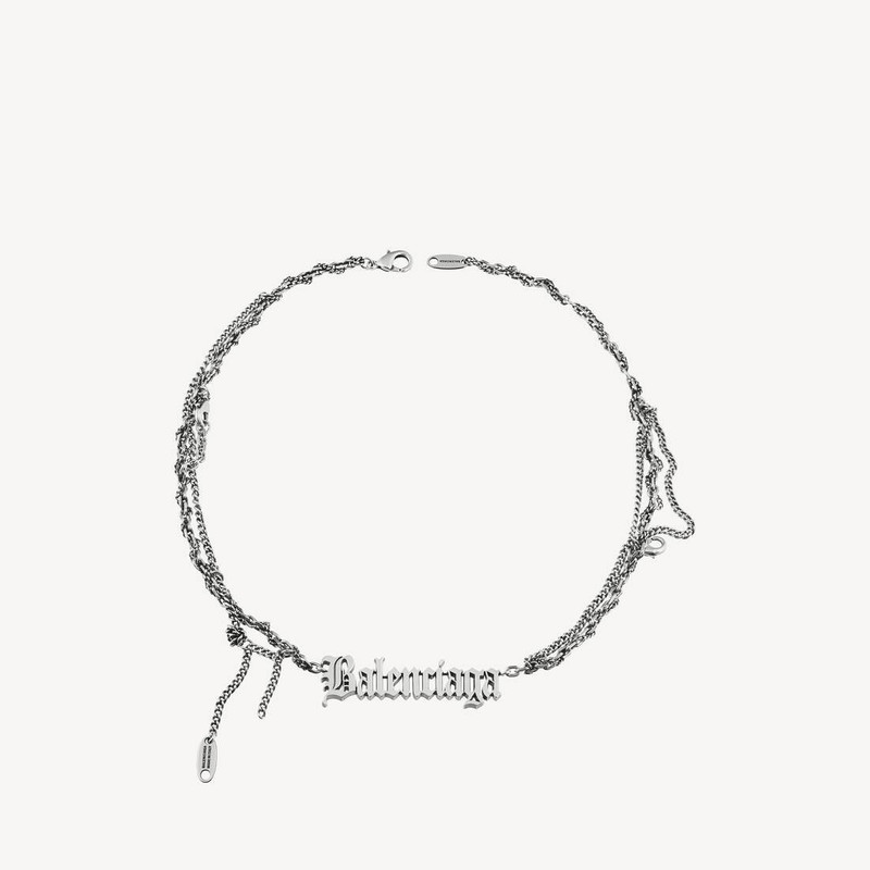 BALENCIAGA Typo Destroyed Necklace in Antique Silver outlook