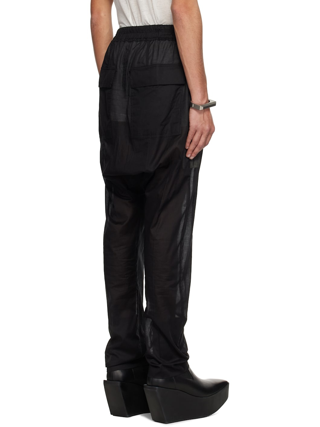 Black Hollywood Drawstring Long Trousers - 3