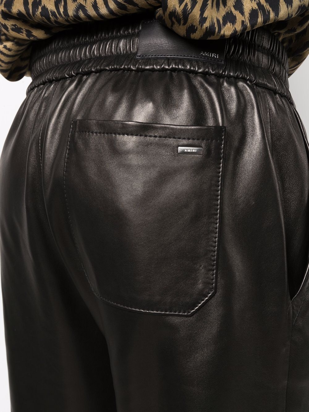 drawstring straight leather trousers - 5