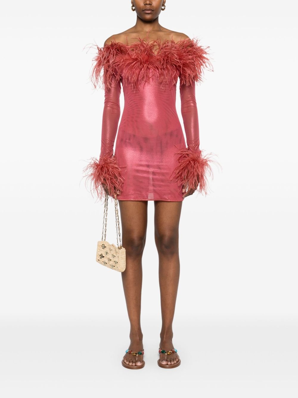 feather-trim mini dress - 2