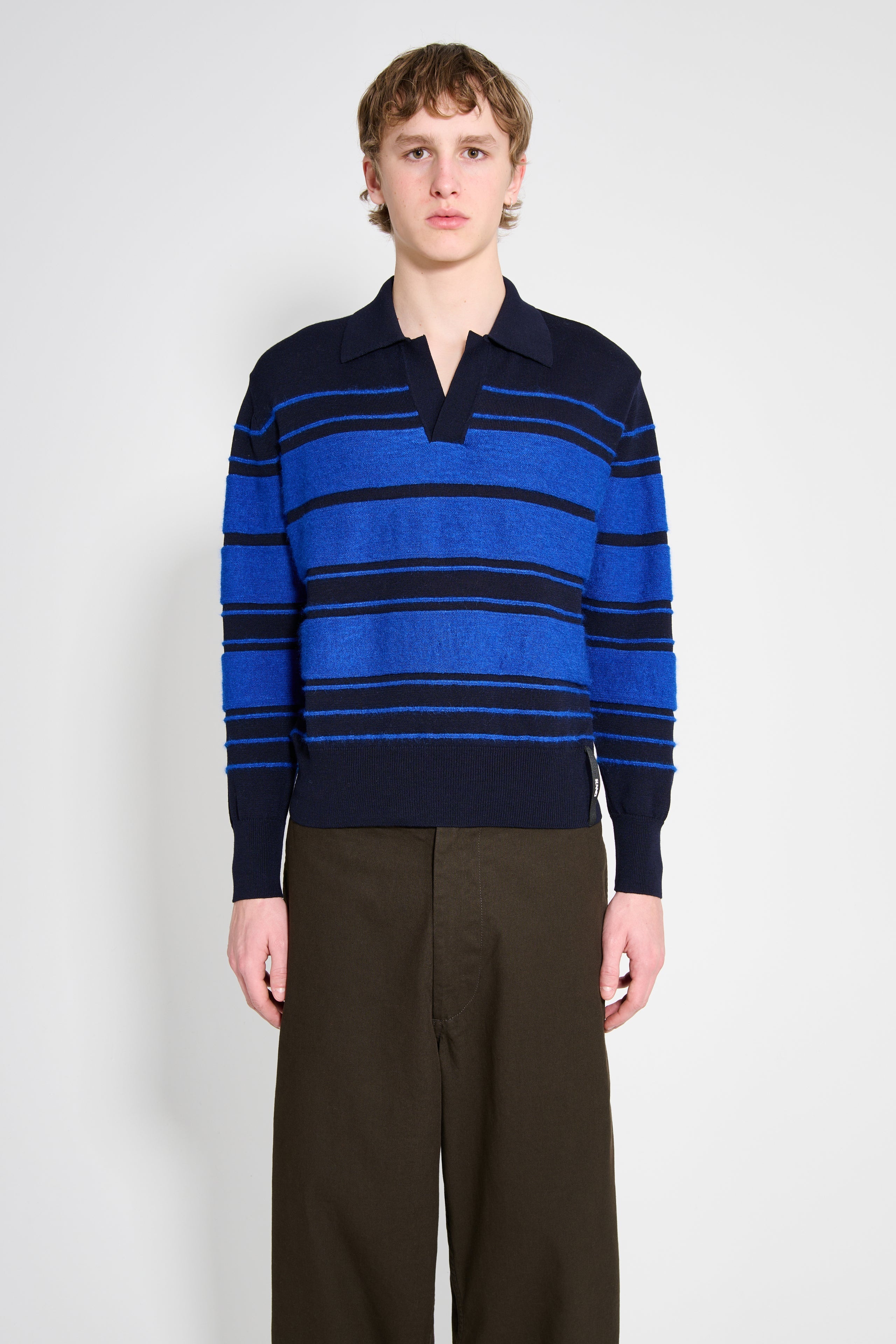 SUNNEI SUNNEI STRIPED KNIT LS POLO DARK BLUE / BLUE