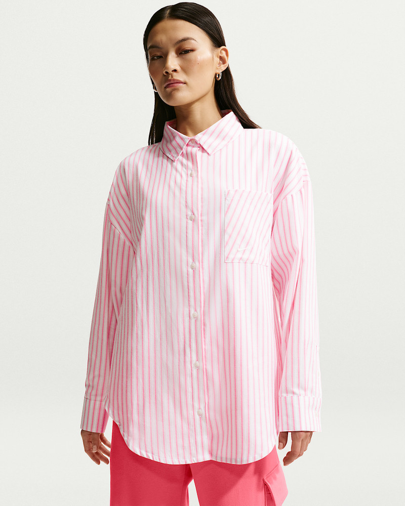 Nike Sportswear Chill Poplin Women's Oversized Woven Long-Sleeve Striped Top 1