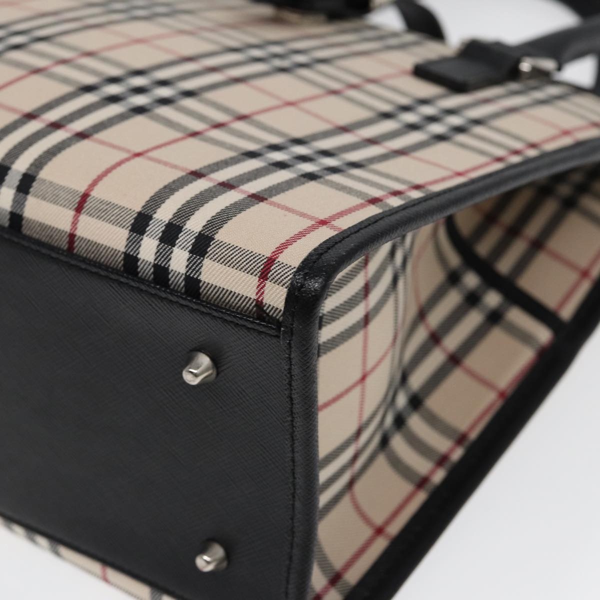 Burberry Nova Check Hand Bag Canvas Beige Black - 9