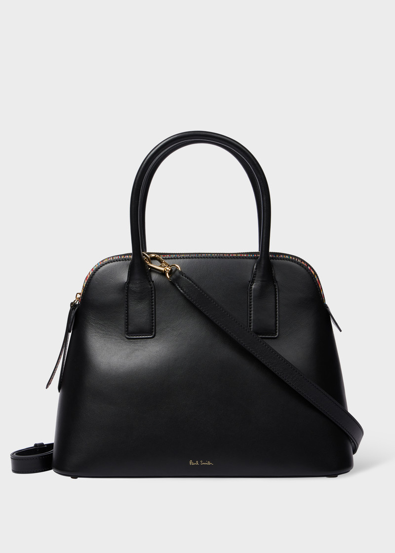Women's Black Leather 'Signature Stripe' Top Handle Bag 1