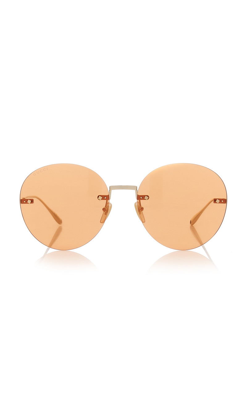 Chain-Detailed Round Metal Sunglasses brown 3