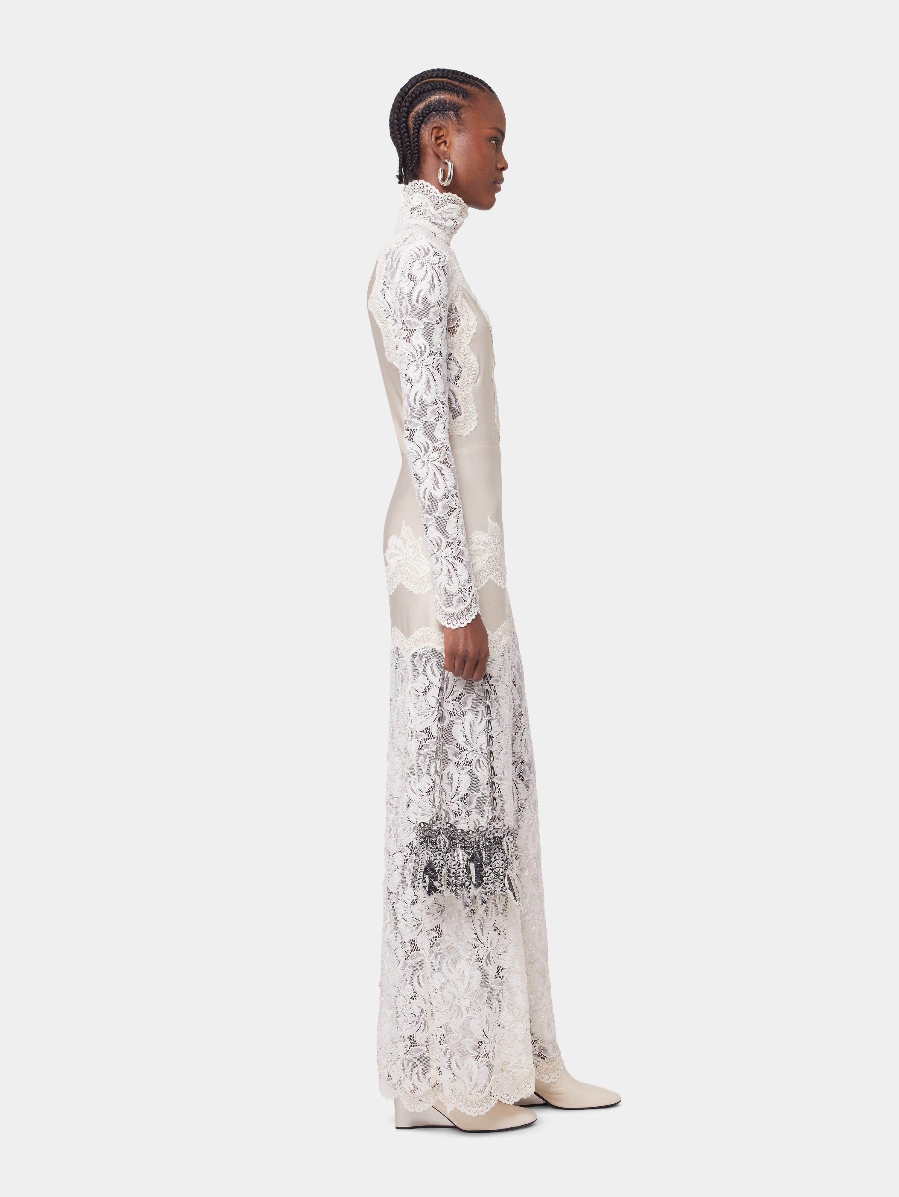 IVORY LONG DRESS IN LACE AND JERSEY - 3