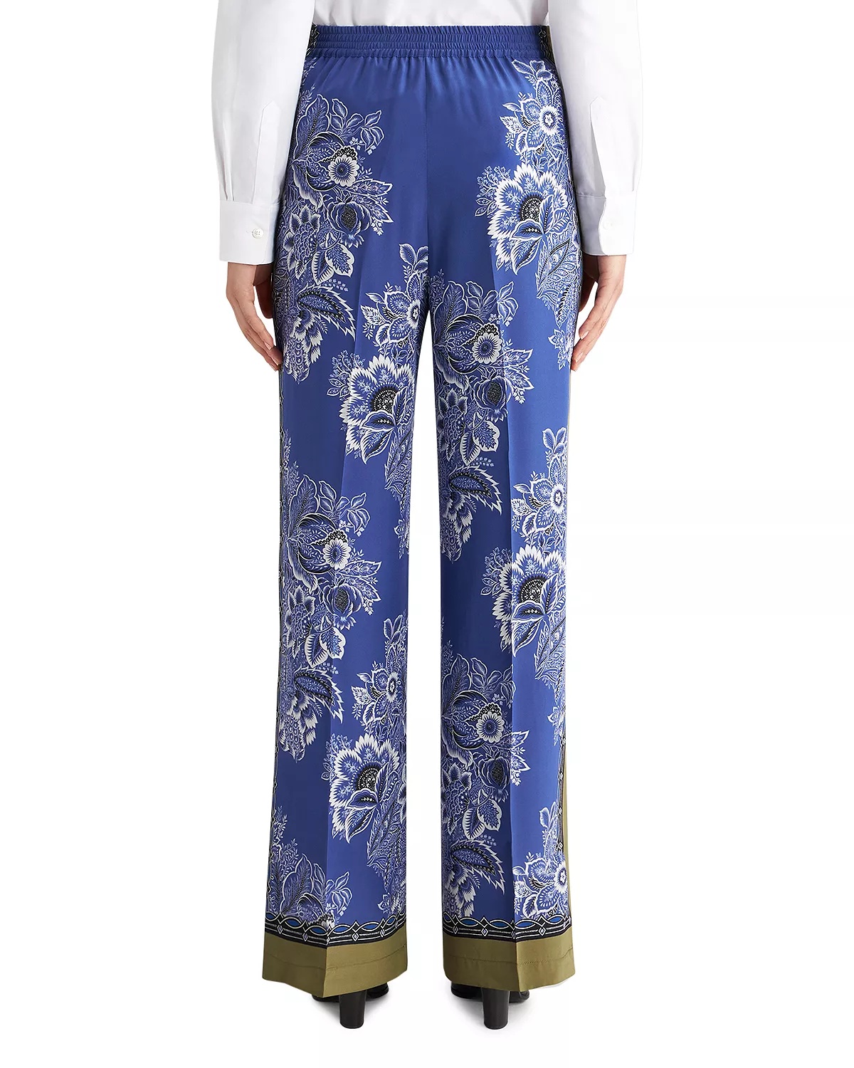 Floral Print Wide Leg Silk Pants - 3