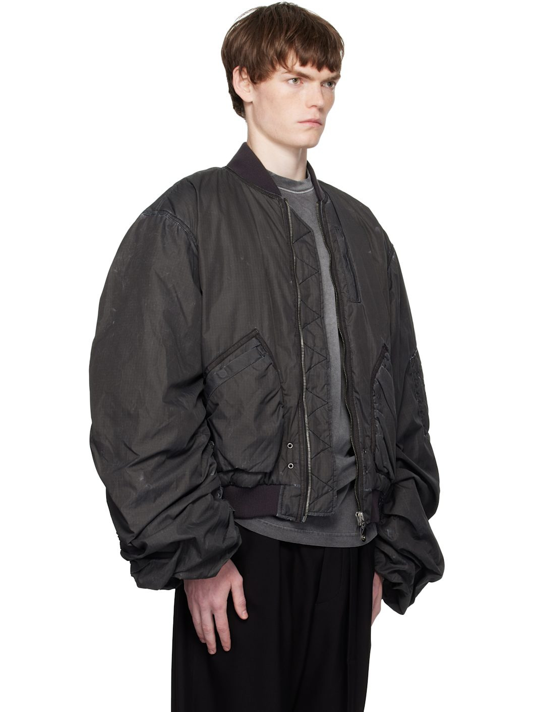 Black Washed Nylon Bomber Jacket - 2