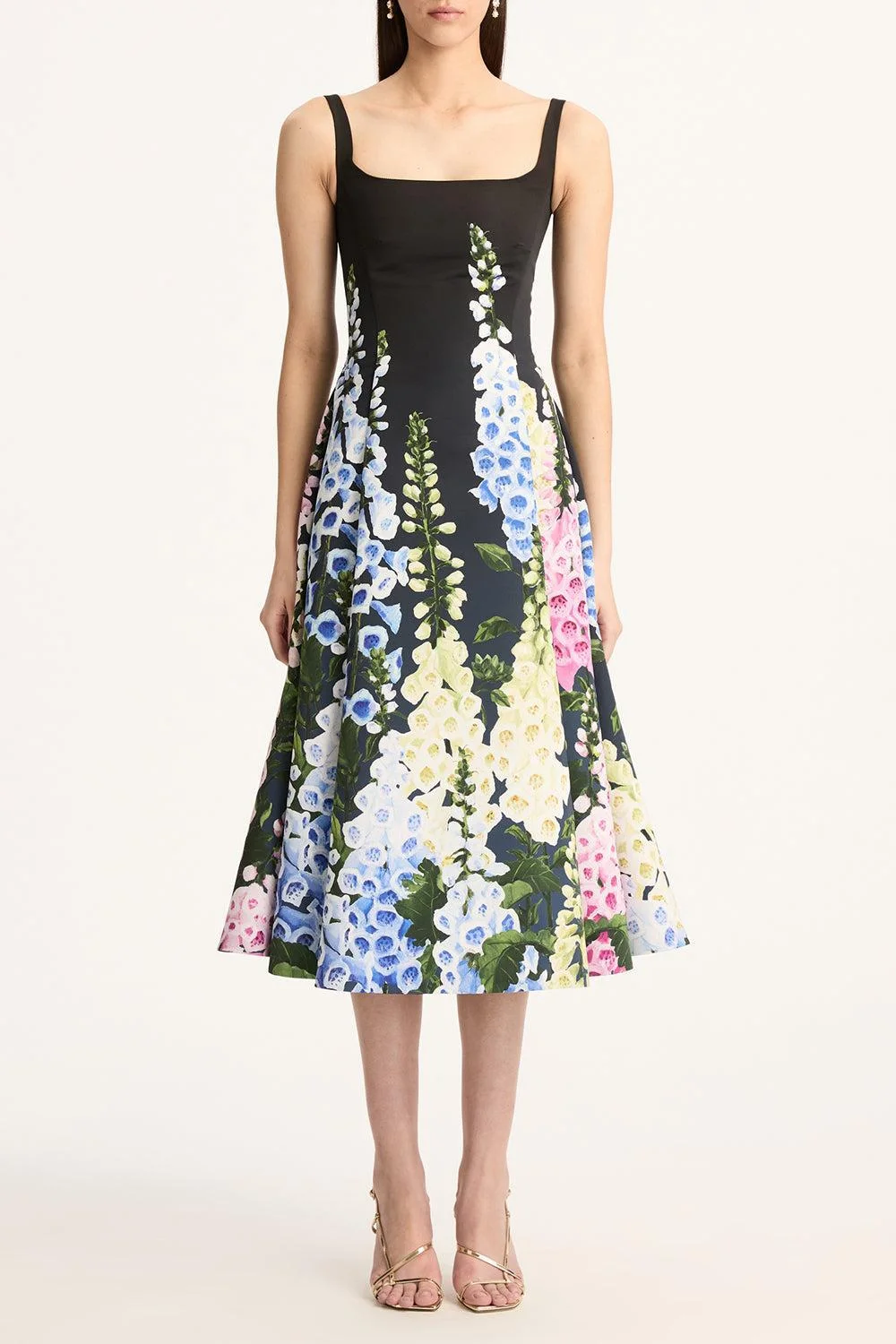 Sleeveless Multi Foxgloves Degradé Cocktail Faille Dress - 1