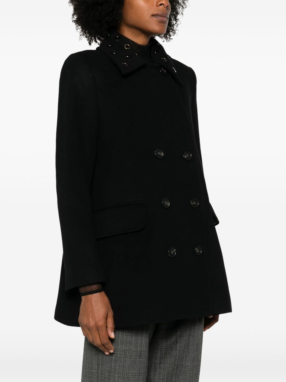 eyelet-detail coat - 3