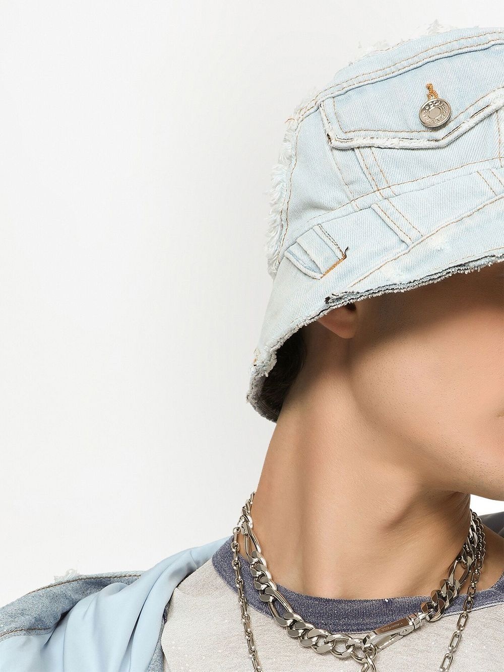 patchwork denim bucket hat - 4