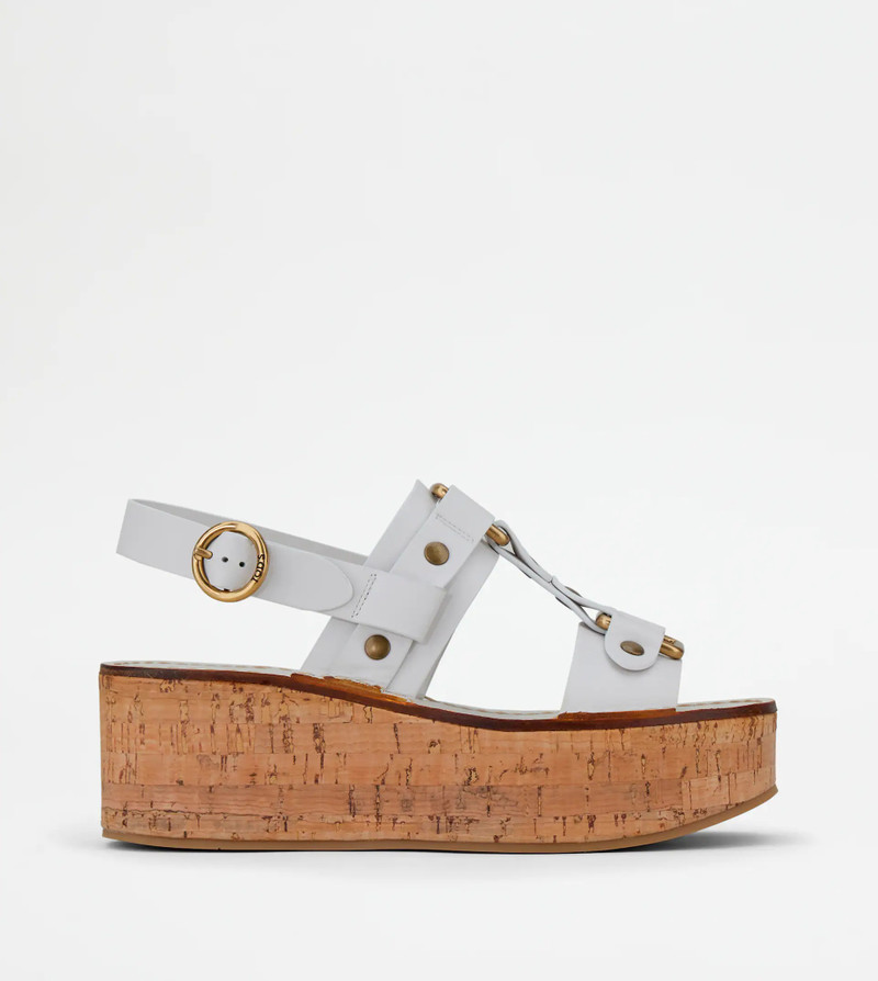 WEDGE SANDALS IN LEATHER - WHITE 1