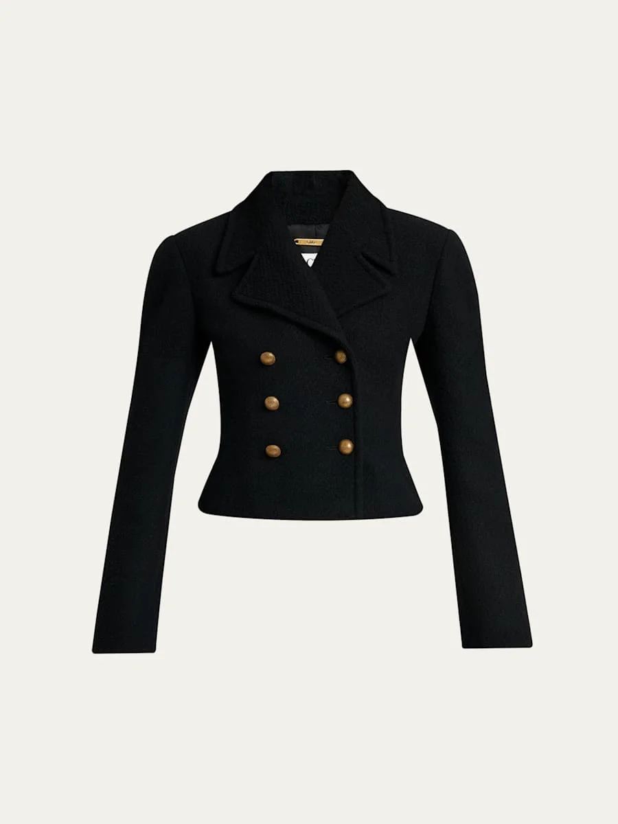 Double-Breasted Wool Bouclette Crop Jacket - 1
