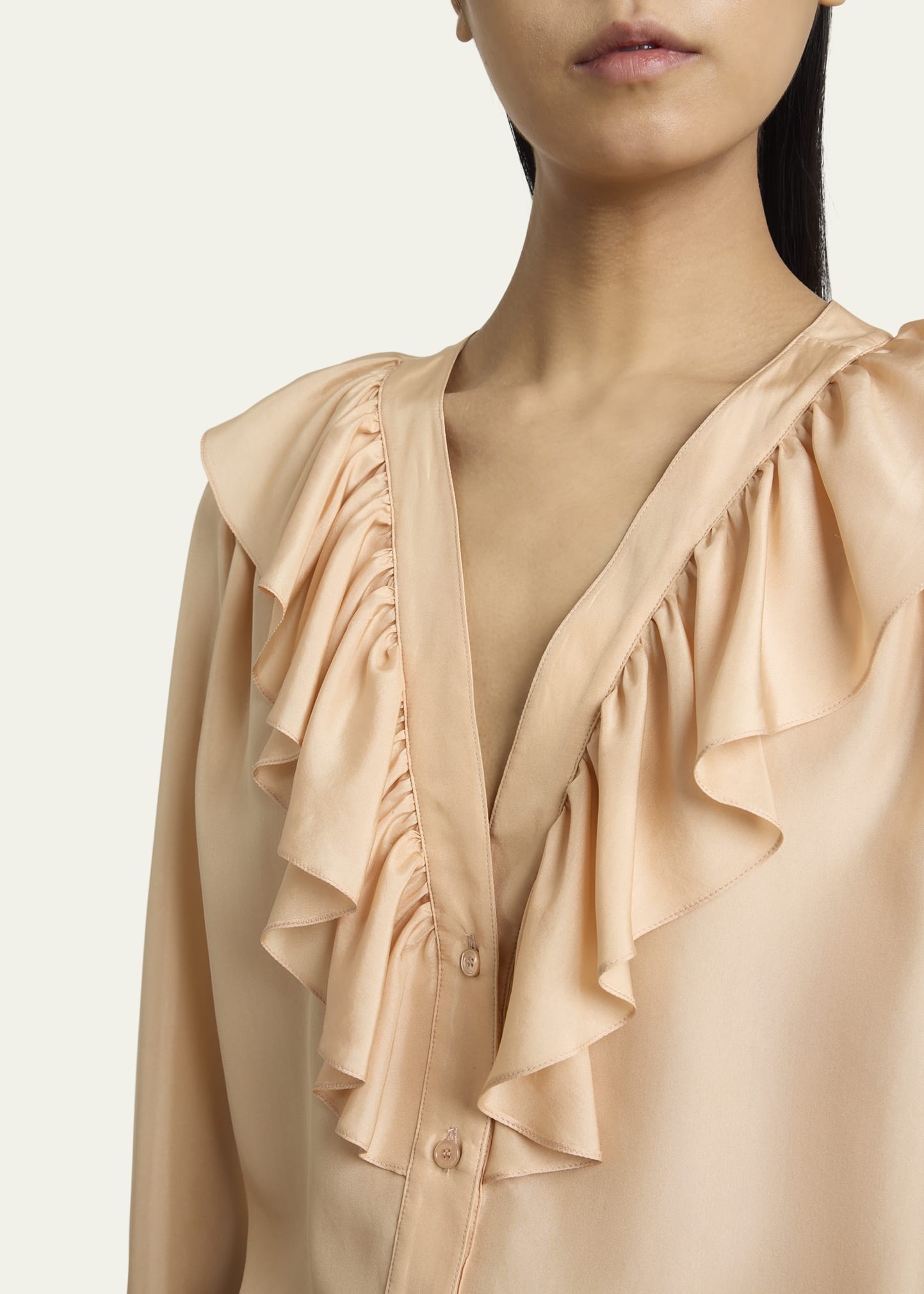 Ruffled V-Neck Silk Blouse - 5