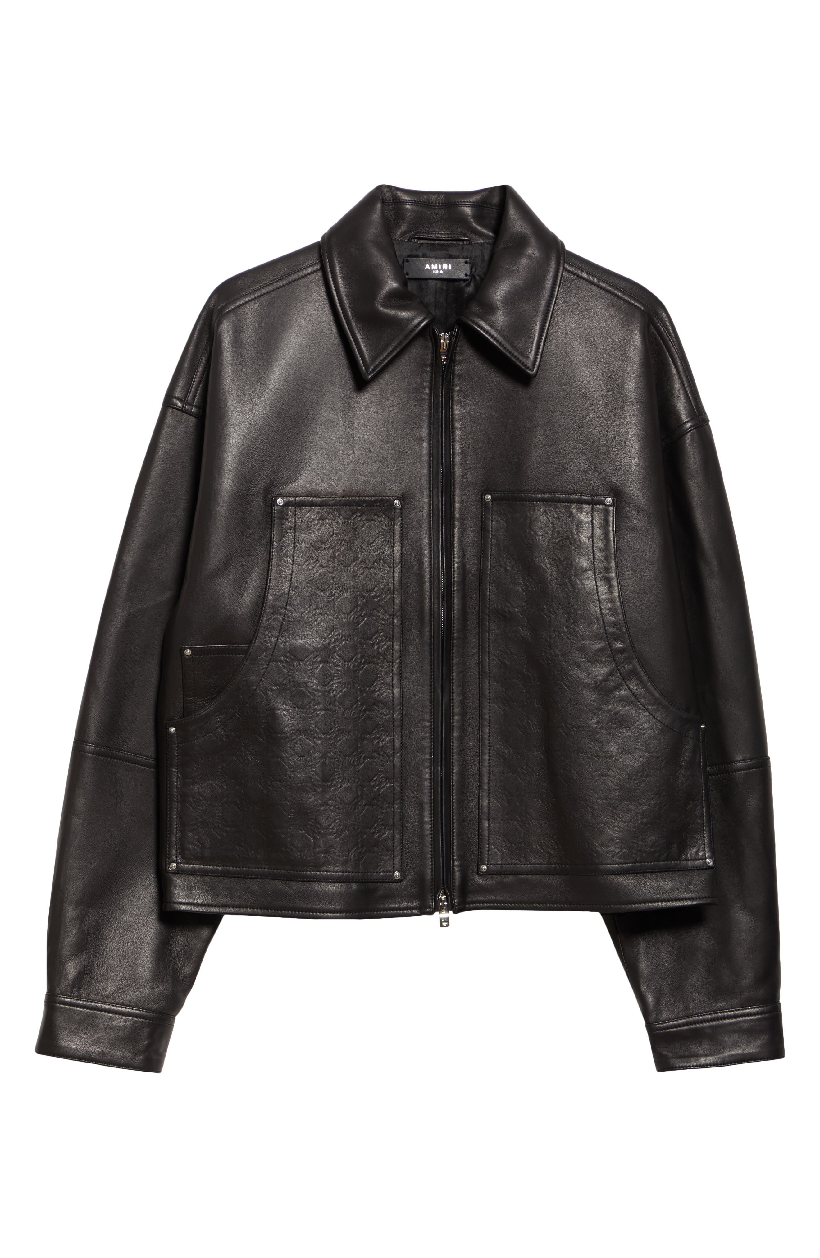 AMIRI MA Quad Embossed Leather Work Jacket in Black at Nordstrom - 7