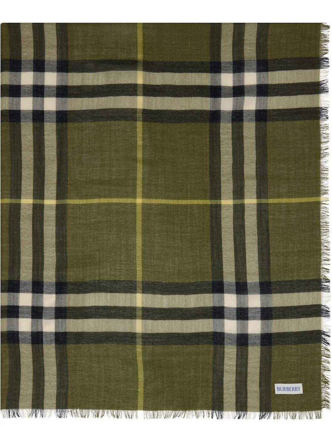 Khaki Wide Check Wool Scarf - 1