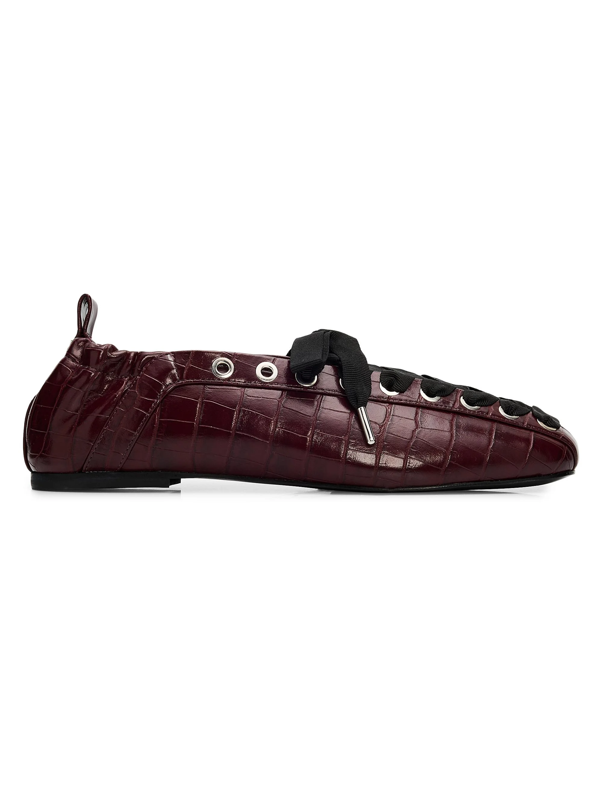 Women's Croc-Embossed Pelinova Ballerina Flats - Burgundy - 1