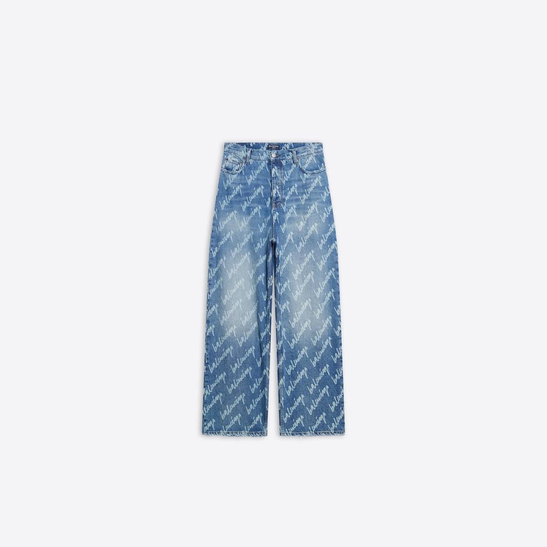 Men's Allover Logo Large Fit Pants in Indigo - 1