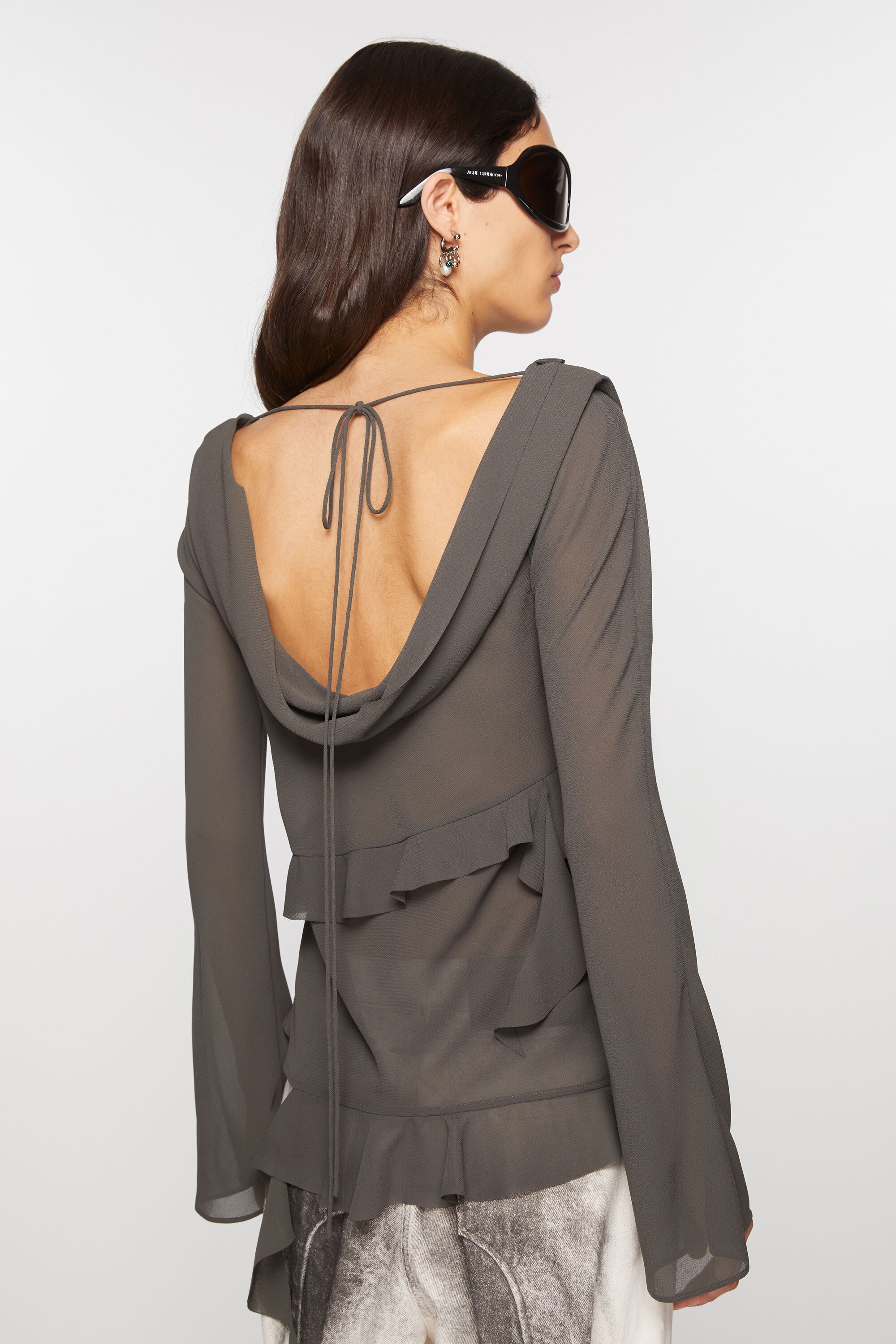 Ruffle draped top - Anthracite grey - 3