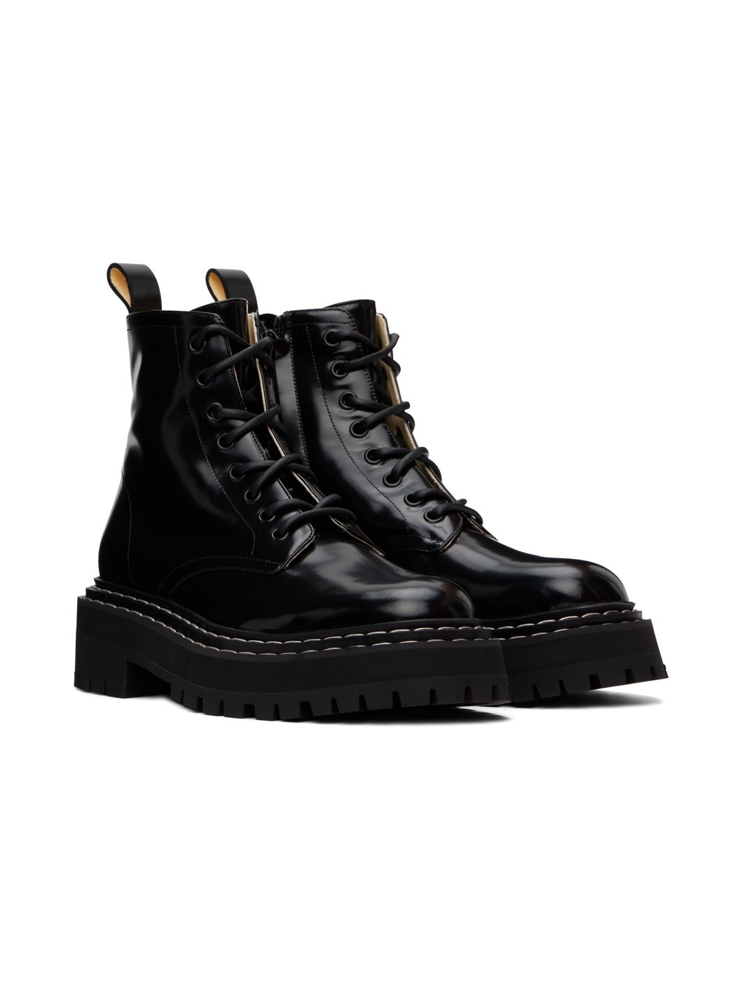 Black Lug Sole Lace Up Boots - 4