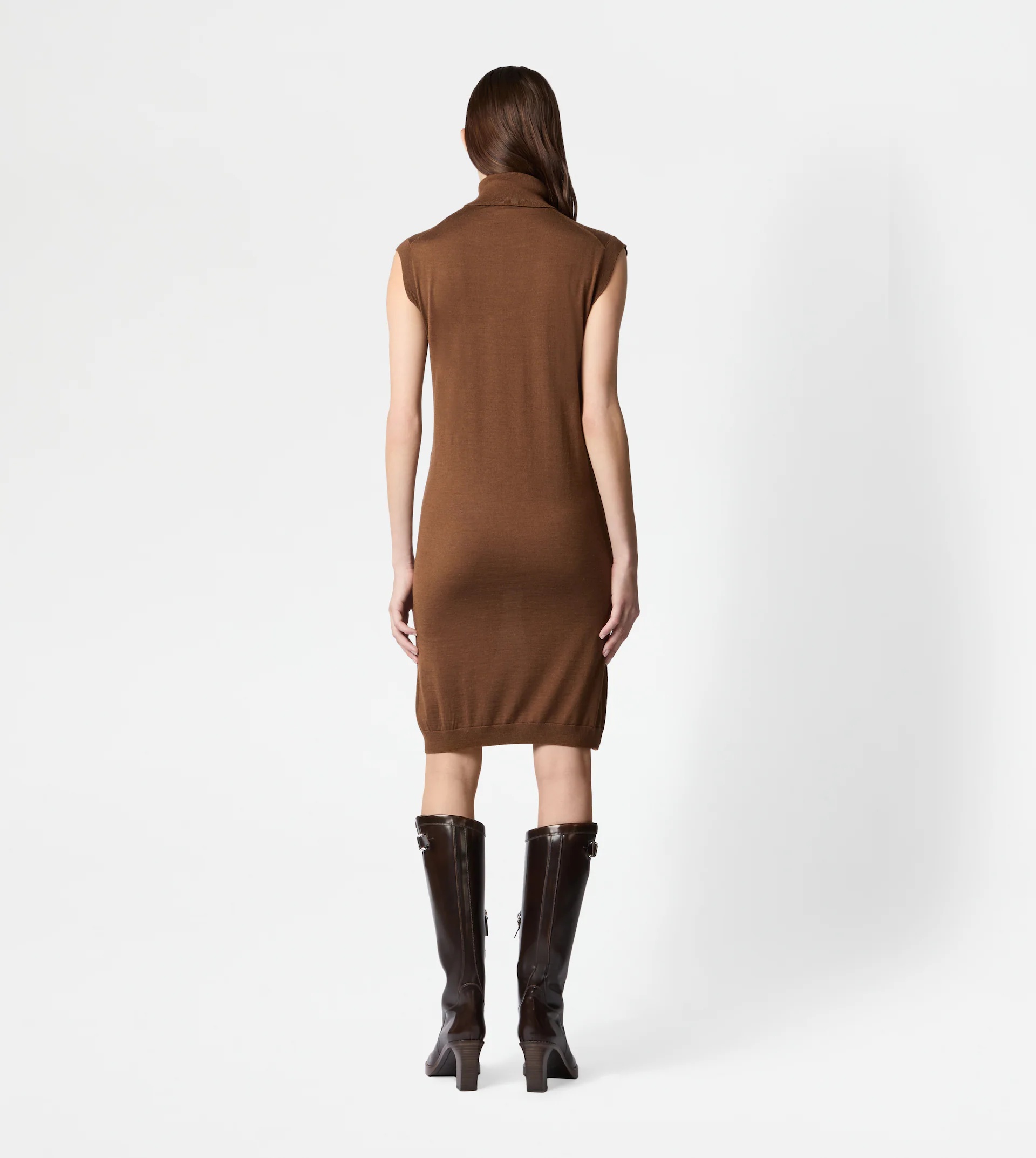 DRESS IN SILK BLEND KNIT - BROWN - 3
