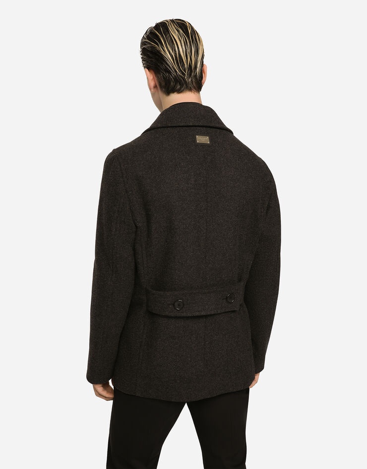 Double-breasted wool pea coat with branded tag - 4