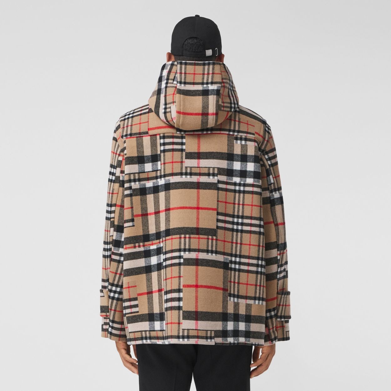 Check Wool Cashmere Oversized Hooded Duffle Coat - 3