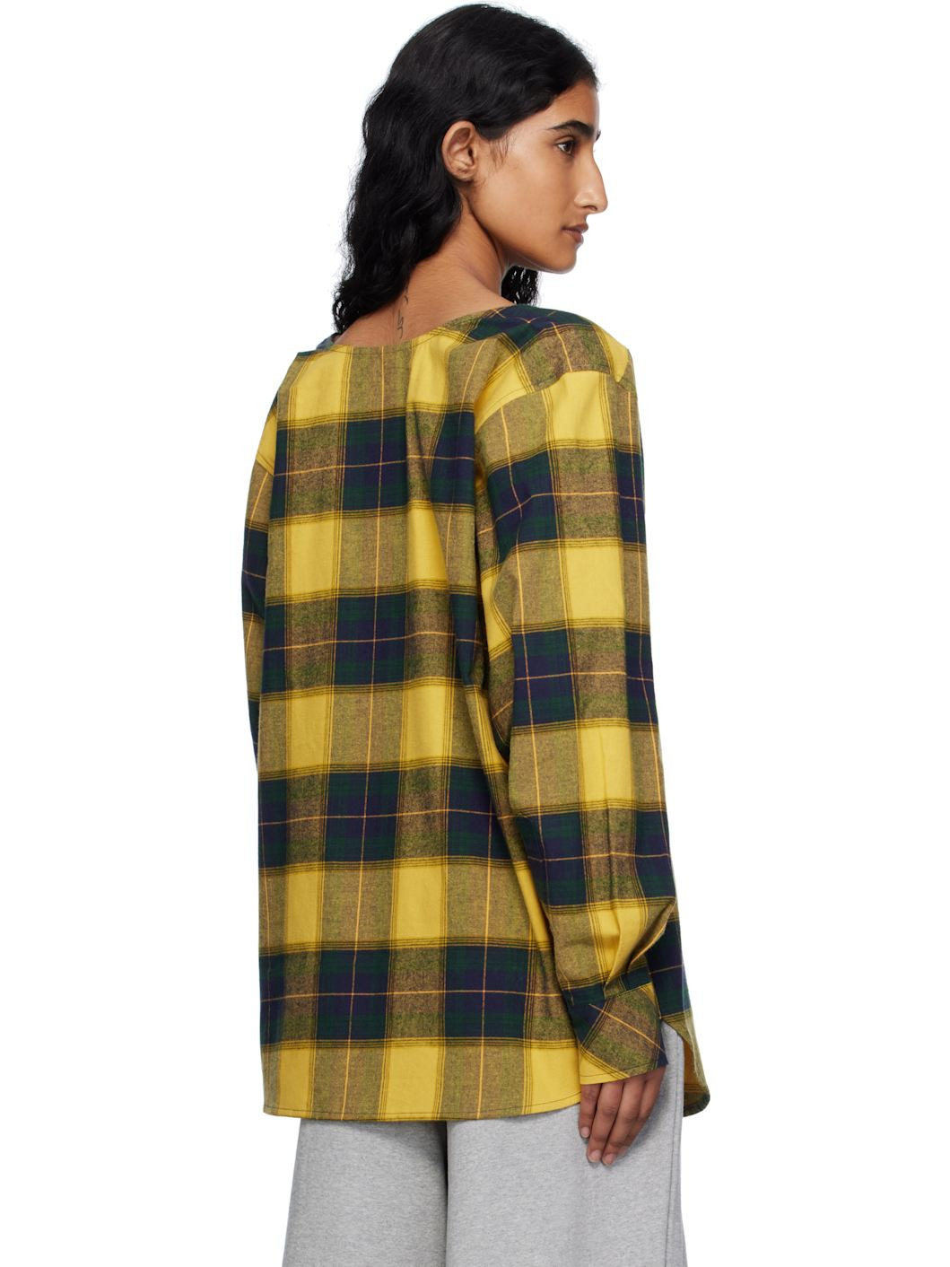 Yellow Check Movable Collar Shirt - 3