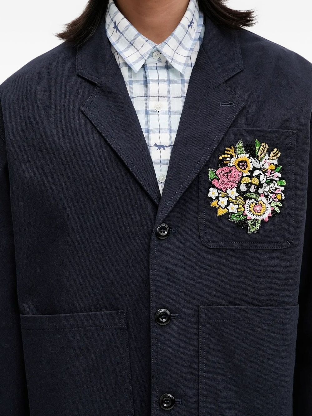 floral-embroidered button-up shirt jacket - 4