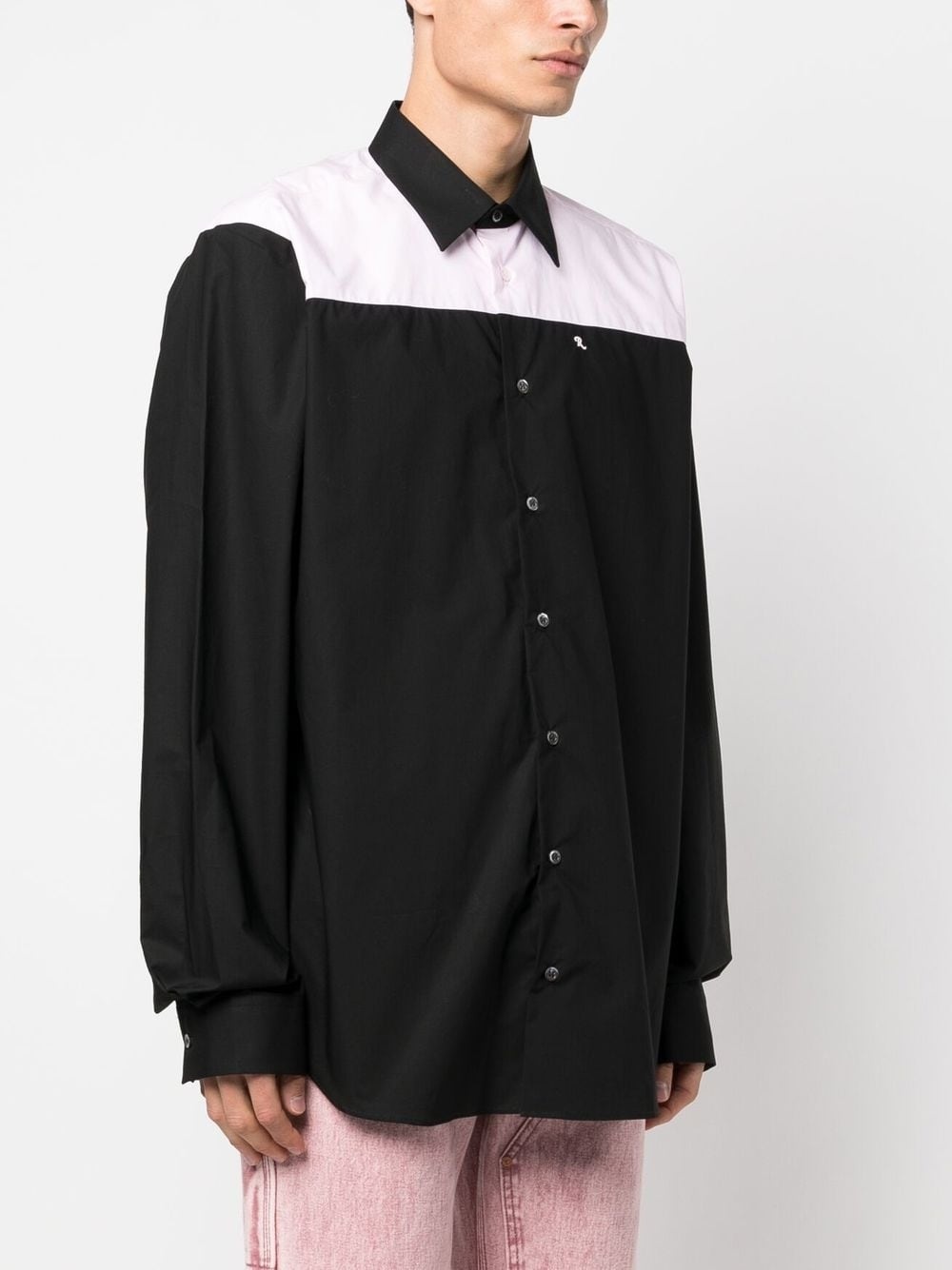 slogan-print panelled cotton shirt - 4