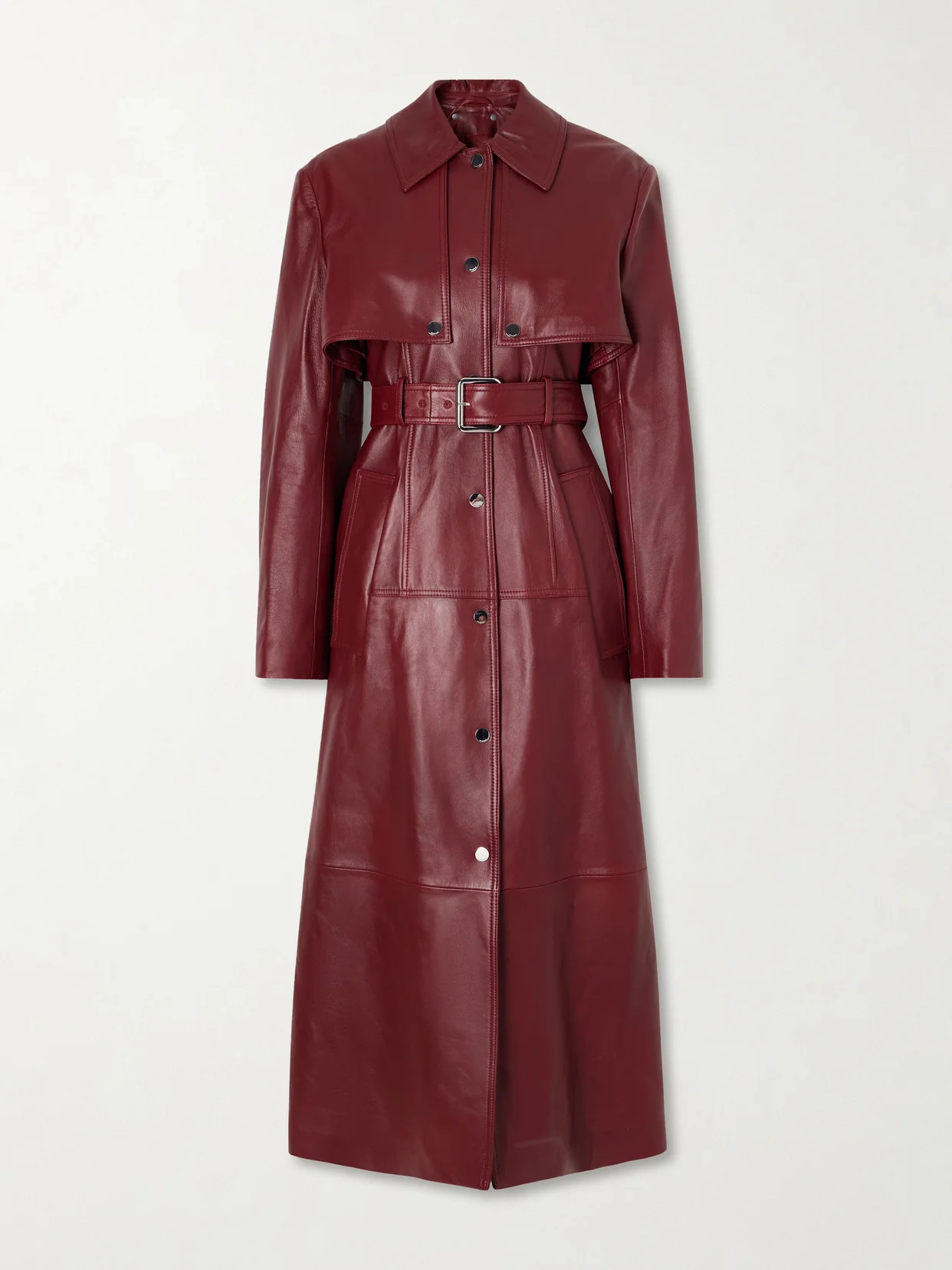 Belted Leather Trench Coat - 1