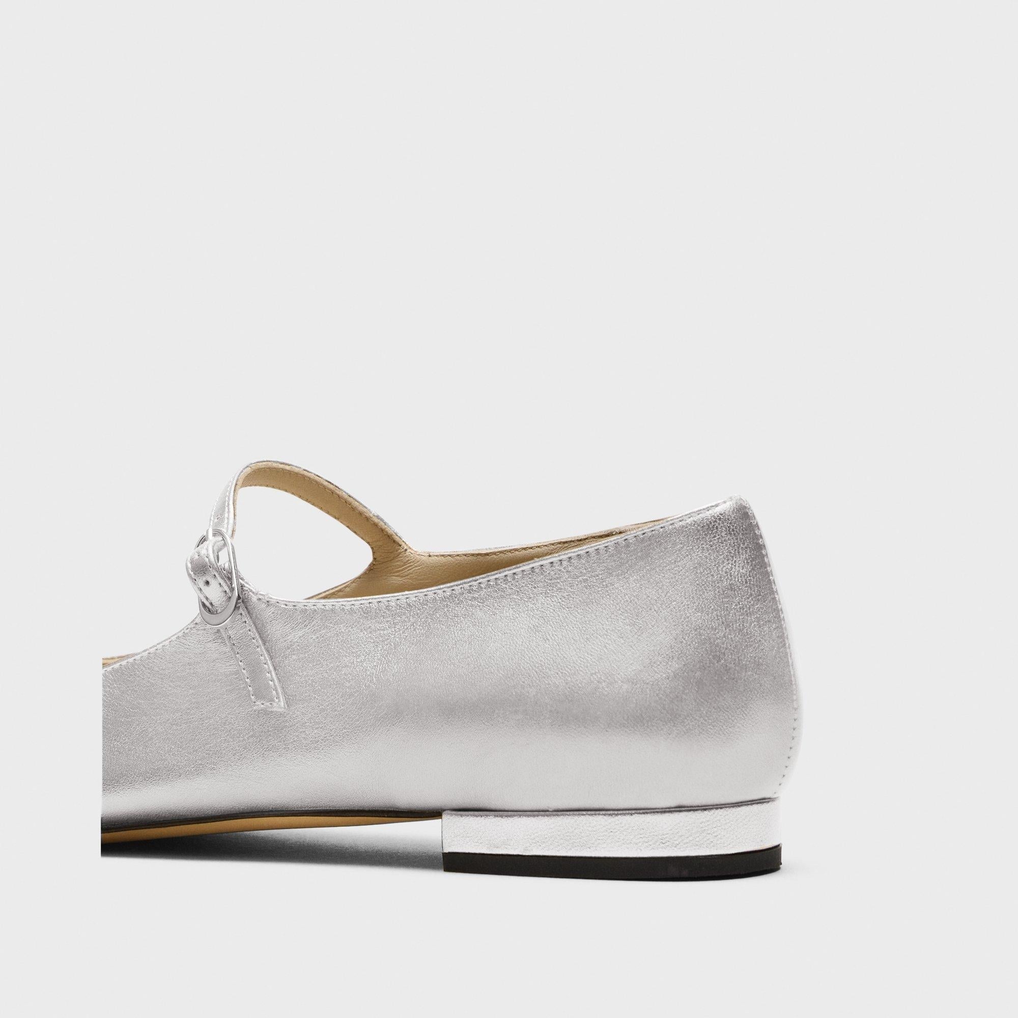 Mary Jane Ballerina Flat in Metallic Leather - 6