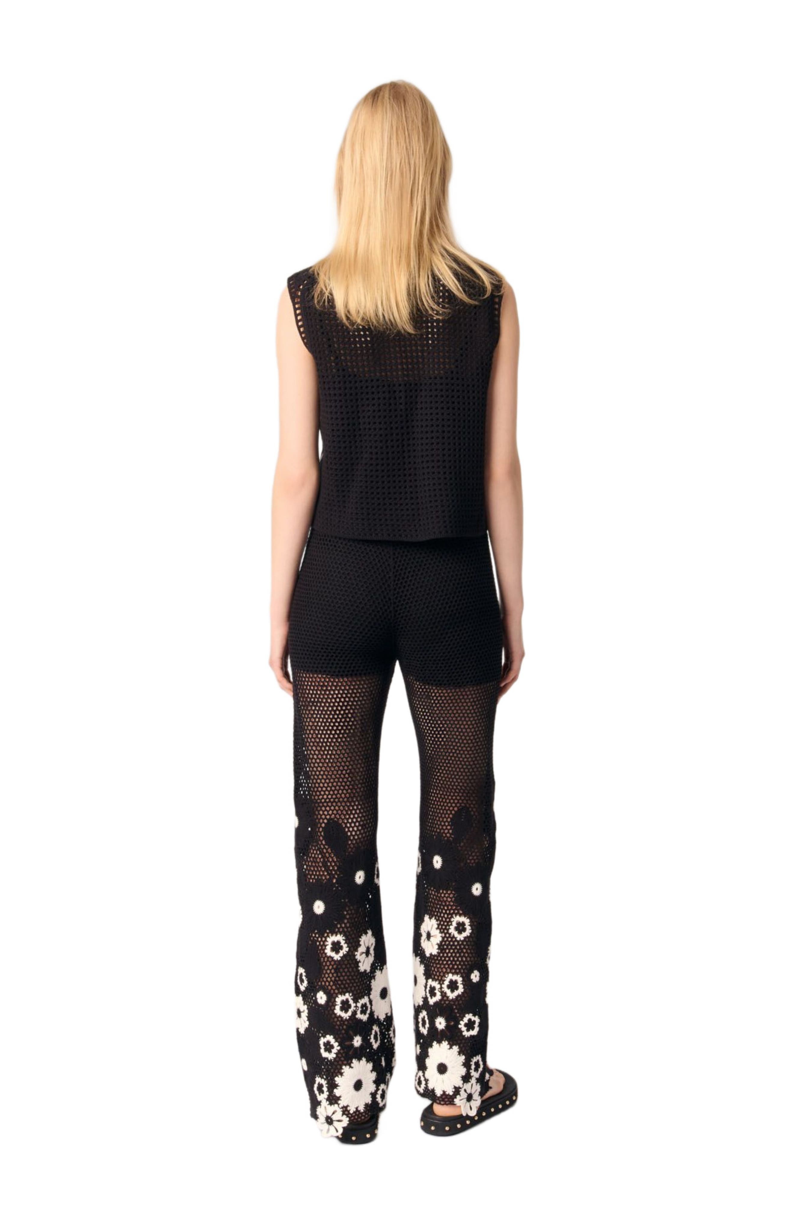 maje Floral crochet trousers in Black /White at Nordstrom - 2