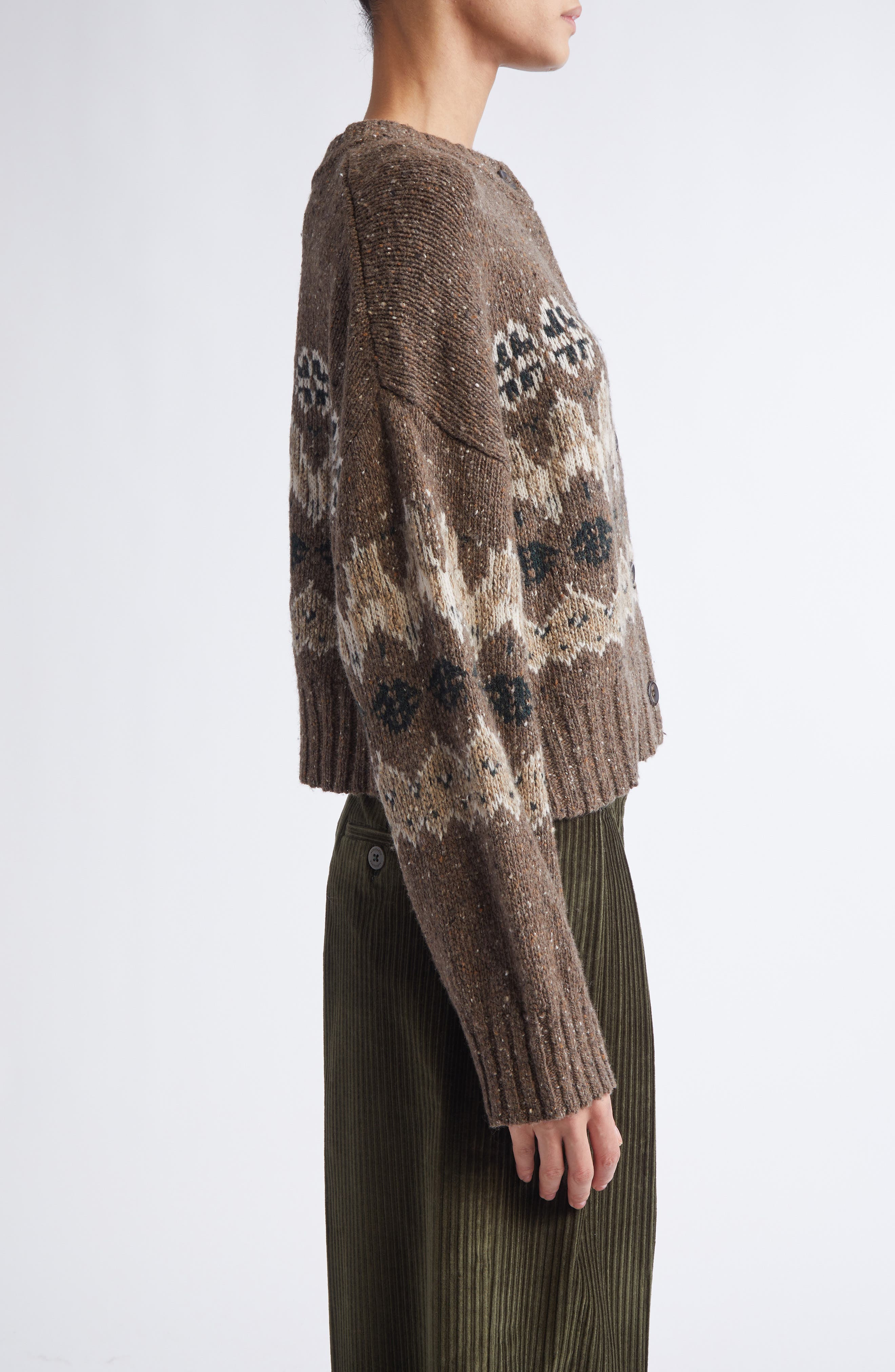 Altuzarra Cammie Wool Blend Cardigan in Oak Moss Fairisle at Nordstrom - 4