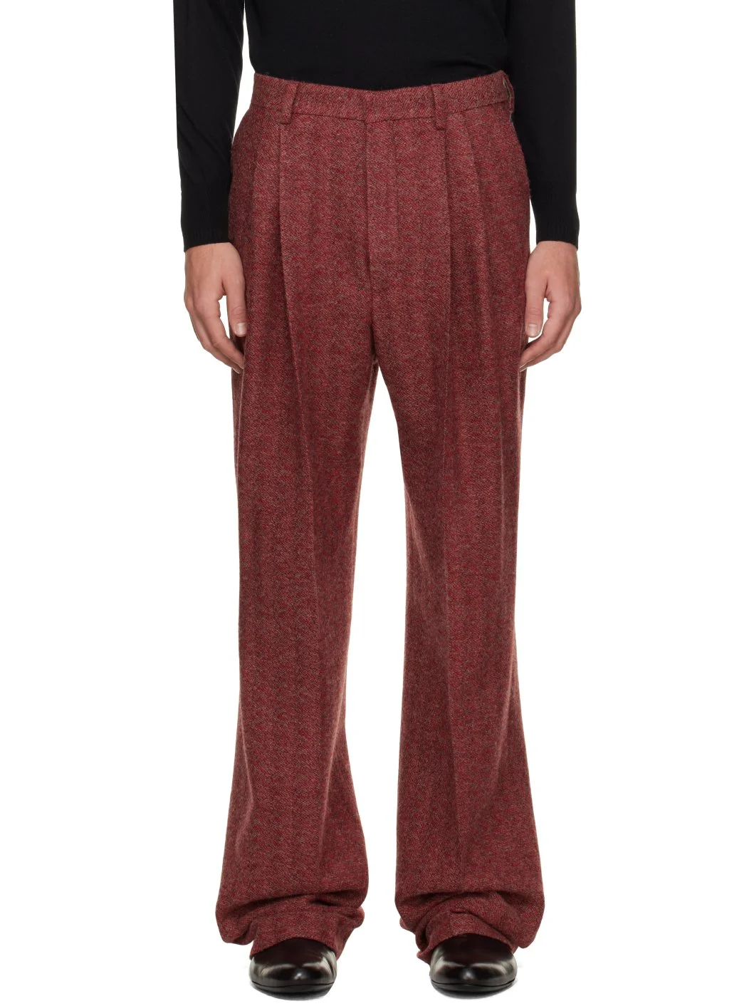 Red Straight-Leg Wool Trousers - 1