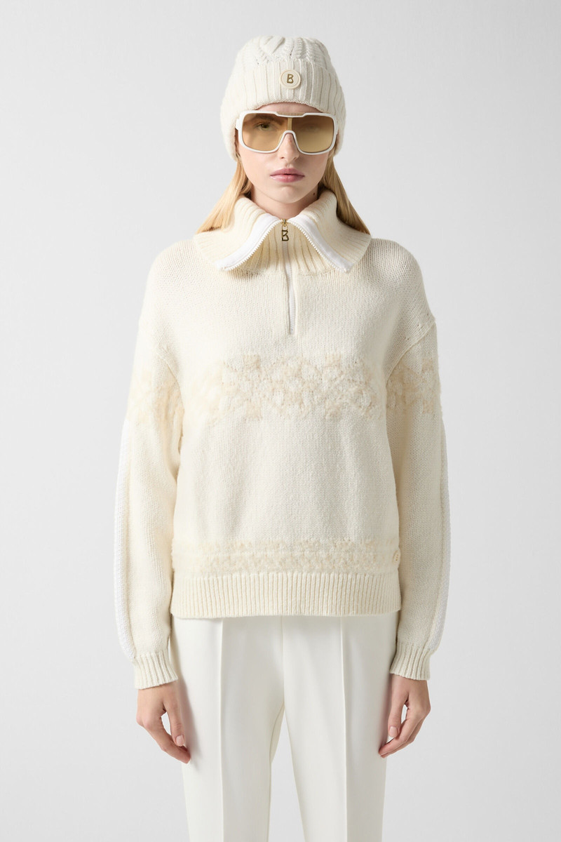 Elana Half-zippered sweater in Off-white 1
