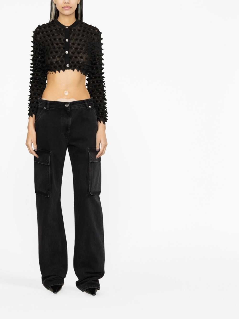 spike-textured cropped cardigan - 2