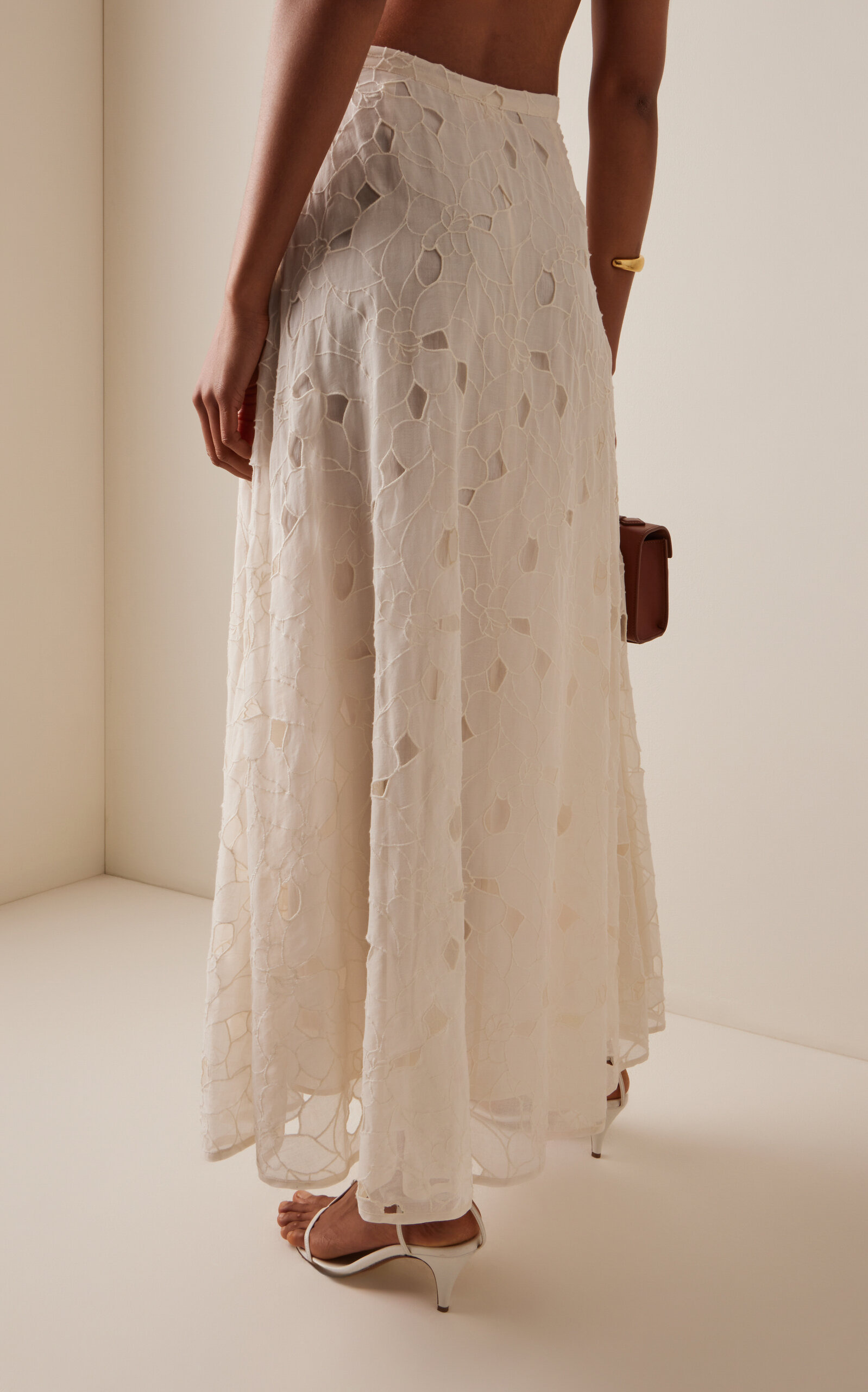Caro Broderie Anglaise Cotton Maxi Skirt white - 4
