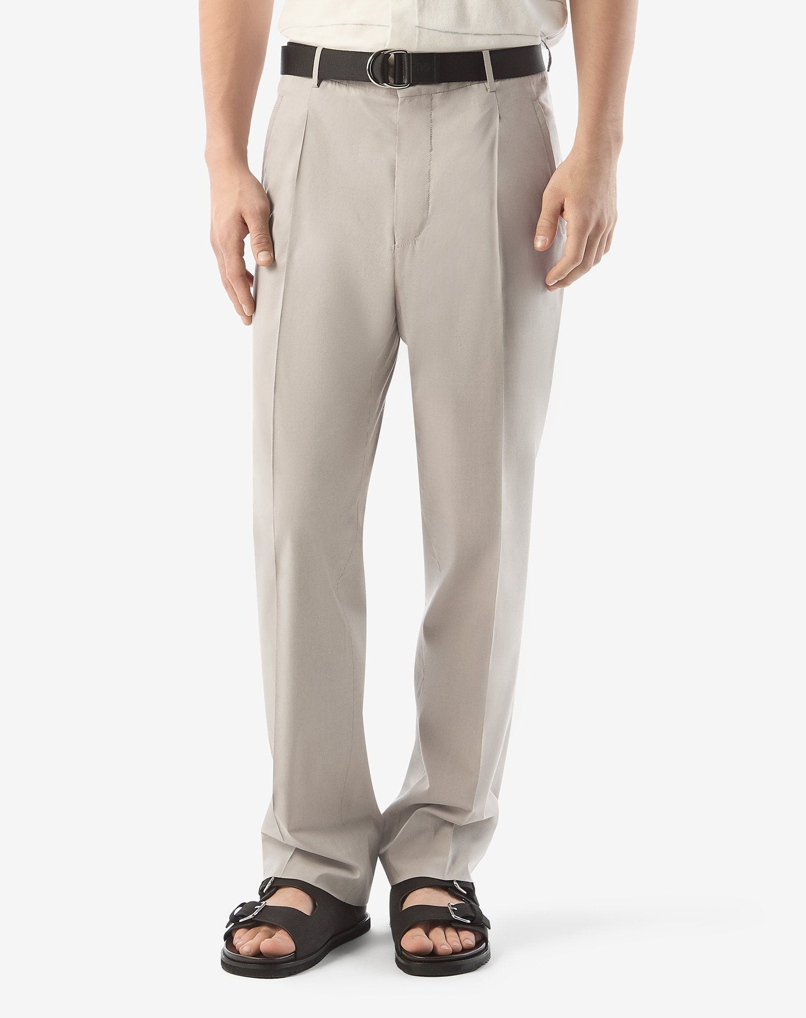 Beige stretch silk and cotton trousers - 3