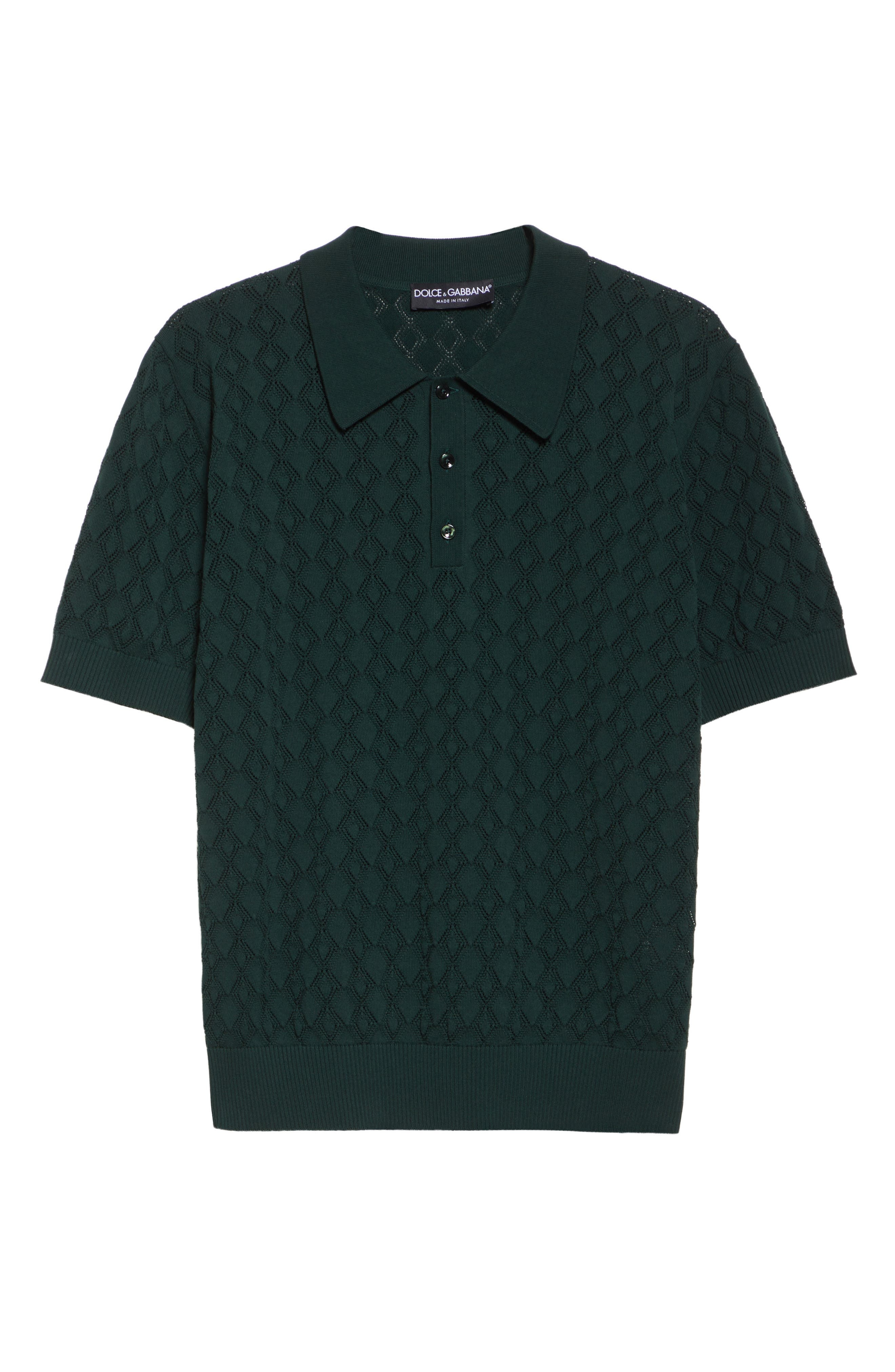Dolce&Gabbana Openwork Polo Sweater in V7312 Dark Green at Nordstrom - 6