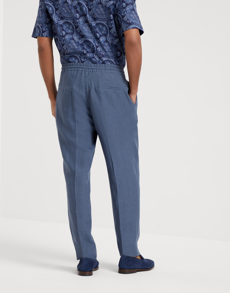 Brunello Cucinelli Linen relaxed fit trousers with drawstring and double pleats outlook