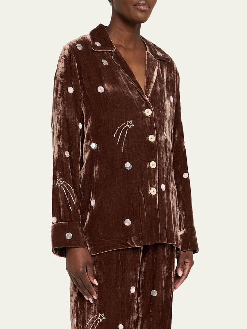 Louis Embellished Velvet Pajama Shirt 4