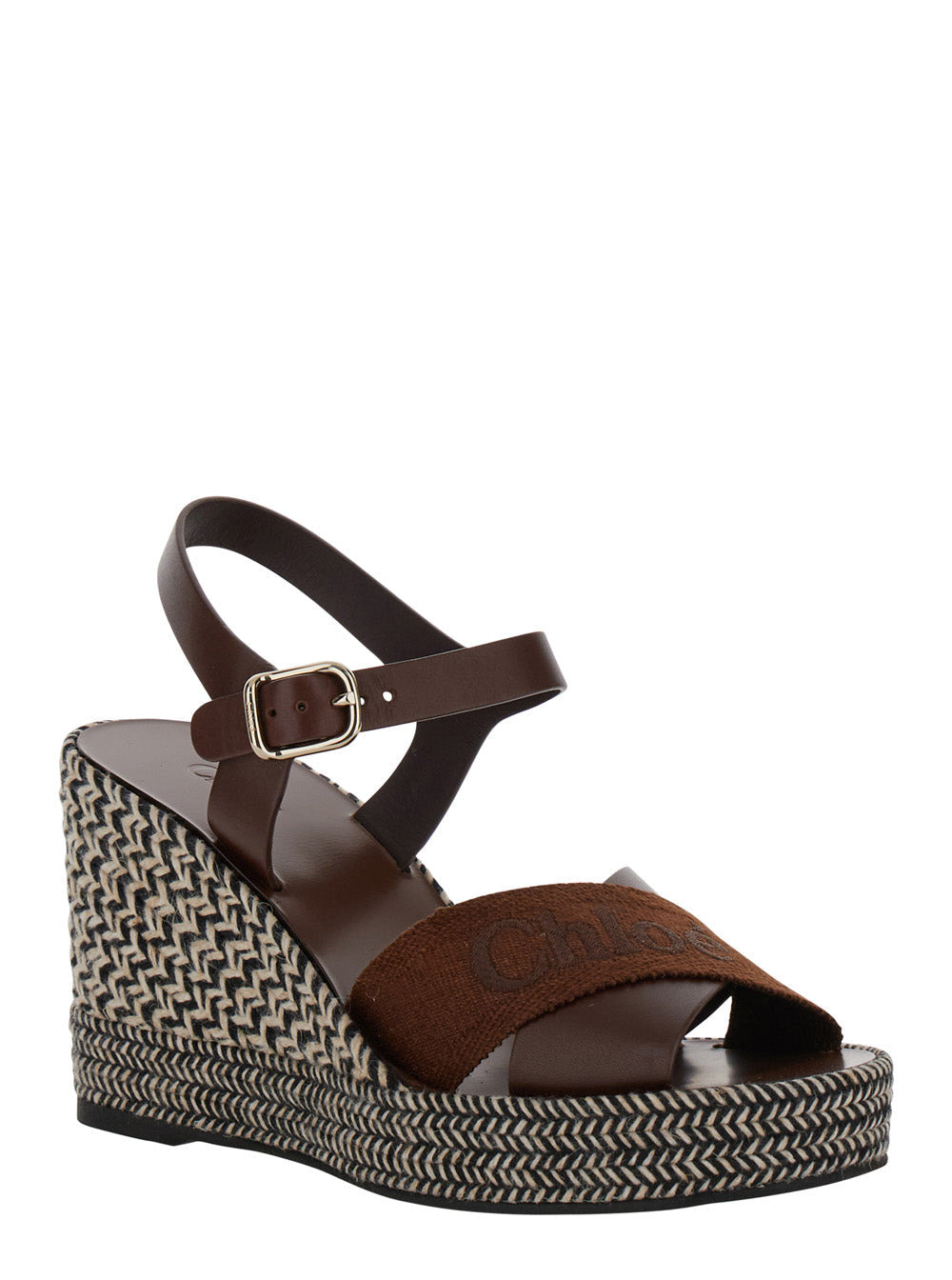Chloé Women 'Piia' Brown Espadrillas Sandals With Wedge In Leather And Jute Woman - 2