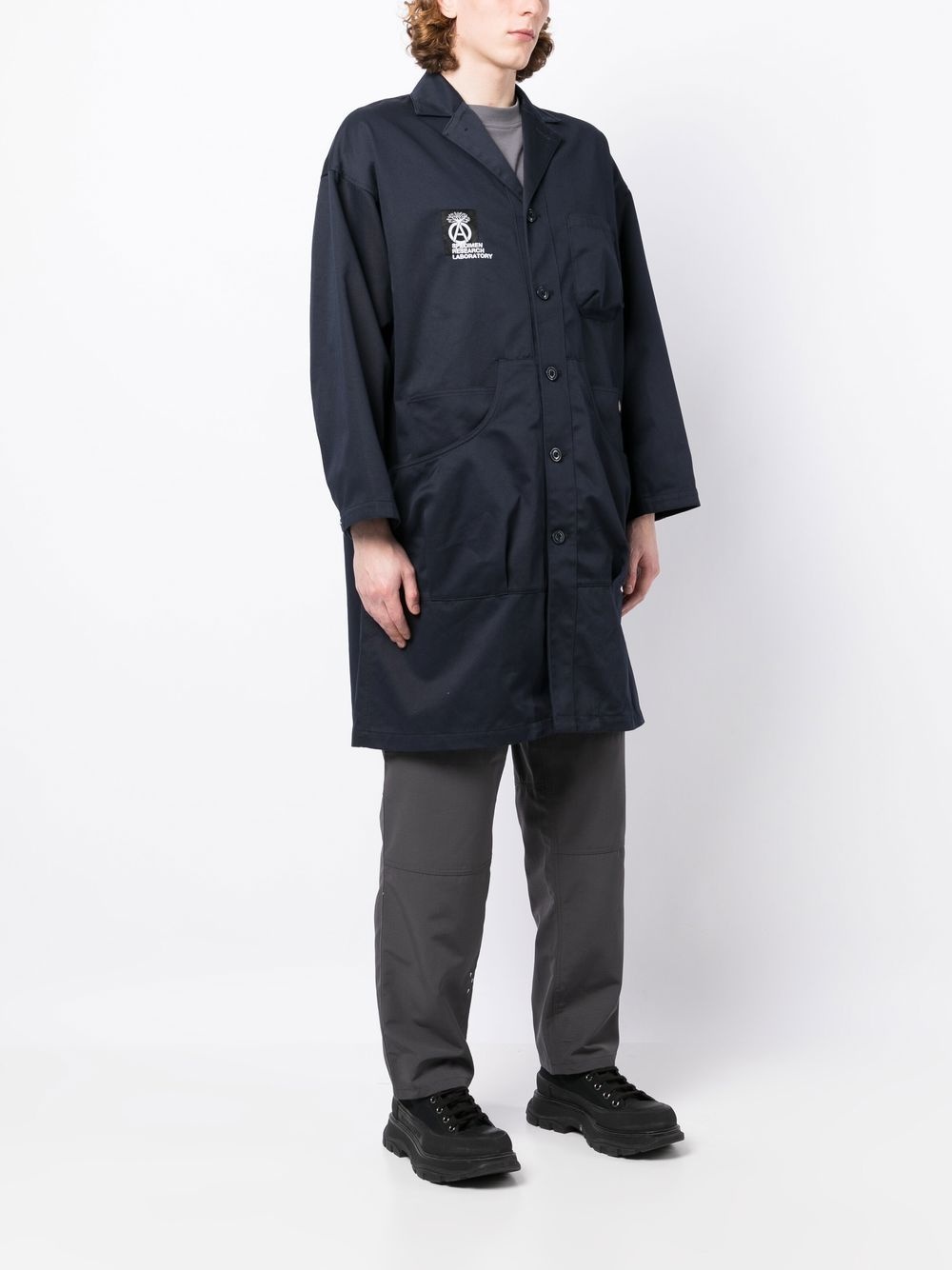 LOGO-PATCH SINGLE-BREASTED COAT - 3