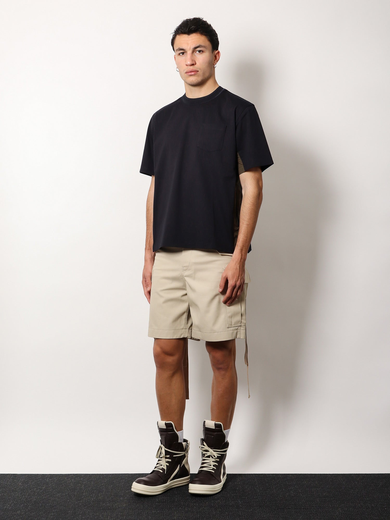 Sacai Men Cotton T-Shirt With Nylon Inserts - 2
