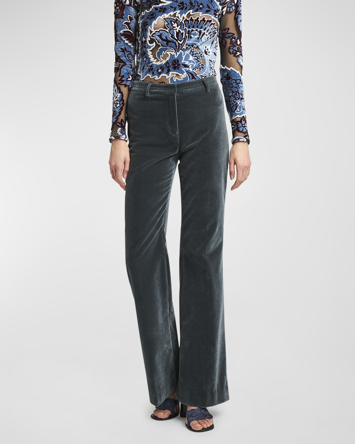 Bootcut Velvet Trousers - 7