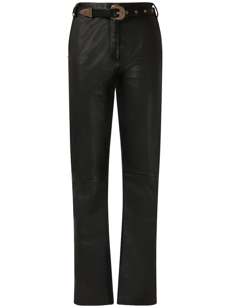 Belted leather straight pants - 1